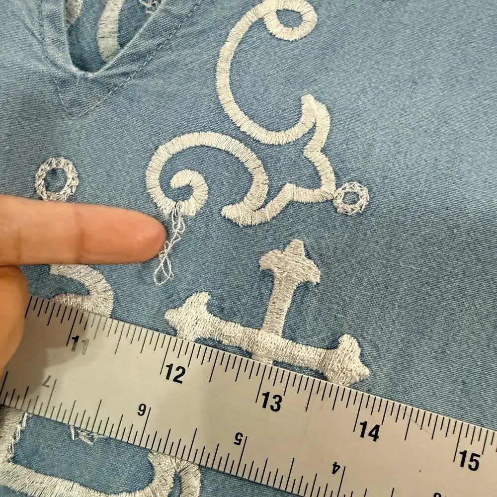 Rancho Estancia Cross Embroidered Denim Western Dress XL Rodeo Cowgirl Blue